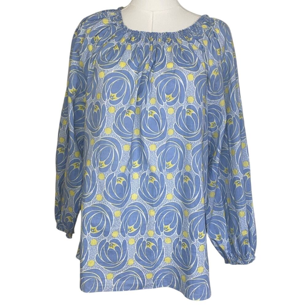 Soler Blue Yellow Long Sleeve Cotton Floral Shirt S/M